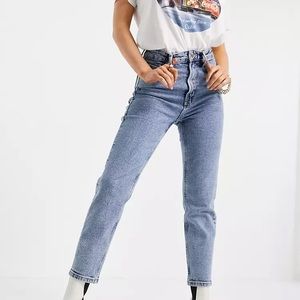 ASOS Stradivarius Petite cotton slim mom jeans with stretch in blue